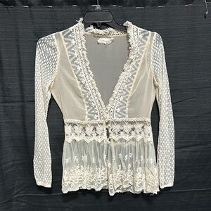 Areve  women’s Cream Lace Trim Cardigan size M /‎ box 22-4